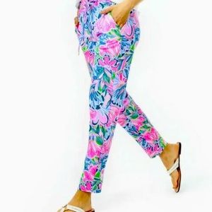 VGUC Lilly Pulitzer Emora Knit Pants Gecko Green Tiger Sunrise